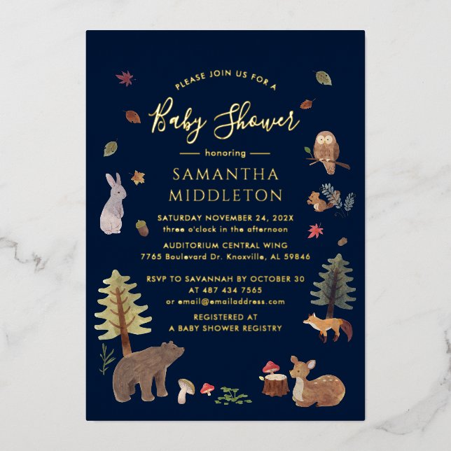 Rustic Woodland Animals Fall Baby Shower Gold (Front)