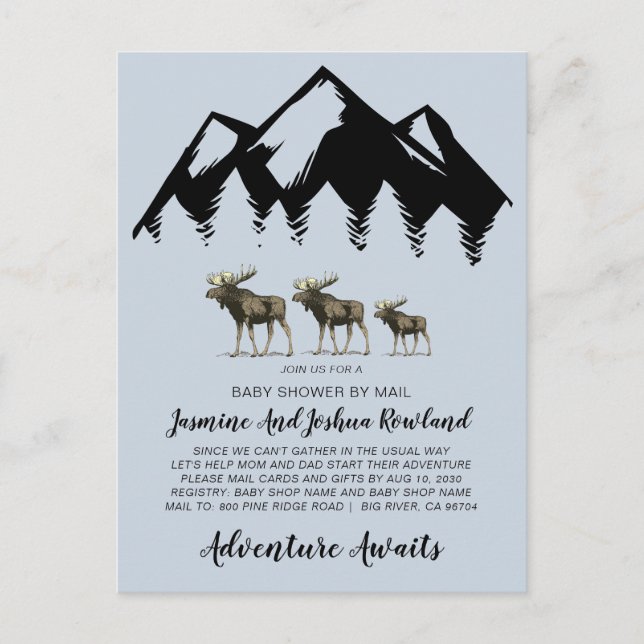 Rustic Woodland Animals Family Baby Shower Invitation Postcard (Front)