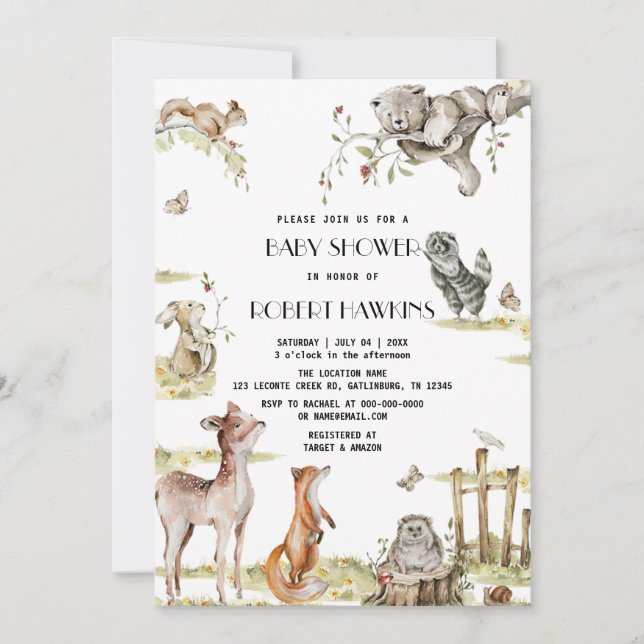 Rustic Woodland Animals Forest Friends Baby Shower Invitation (Front)