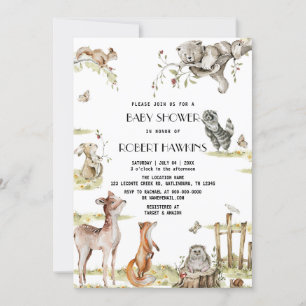 Rustic Woodland Animals Forest Friends Baby Shower Invitation