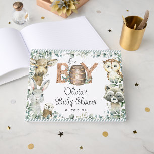 Rustic Woodland Animals Greenery Boy Baby Shower  Guest Book