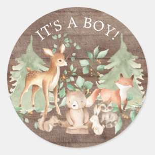 Rustic Woodland Animals It' a Boy Favour Sticker