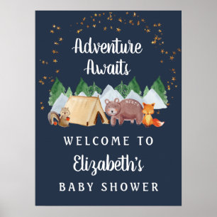 Rustic Woodland Animals Night Baby Shower Welcome Poster