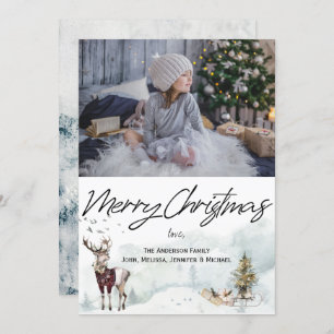 Rustic Woodland Animals Watercolor Christmas Photo Invitation