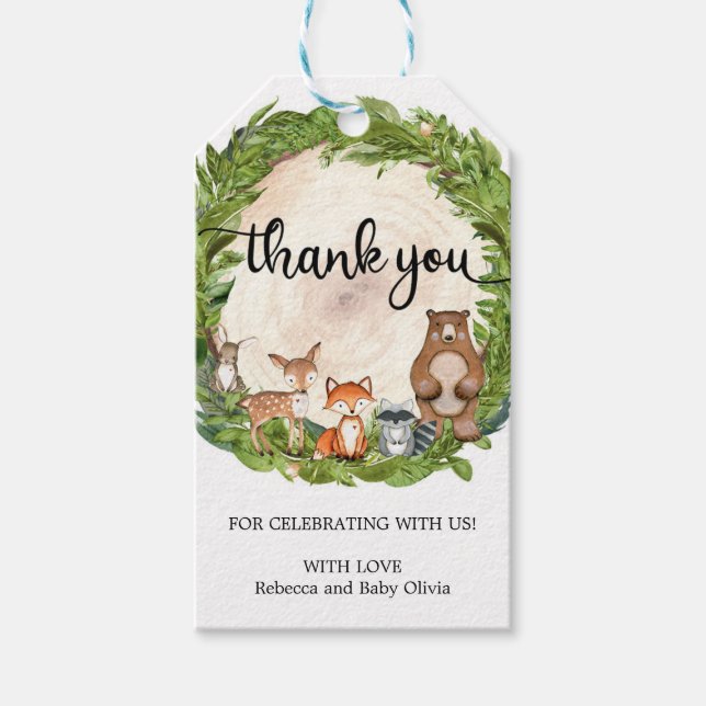 Rustic woodland animals wooden slice thank you tag (Front)