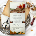 Rustic Woodland Autumn Forest Mountain Wedding Tri-Fold Invitation<br><div class="desc">Amaze your guests with this all in one forest theme wedding invite featuring beautiful pine trees and rocky mountains on a rustic parchment background. Simply add your event details on this easy-to-use template and adorn this card with your favourite photo to make it a one-of-a-kind invitation.</div>