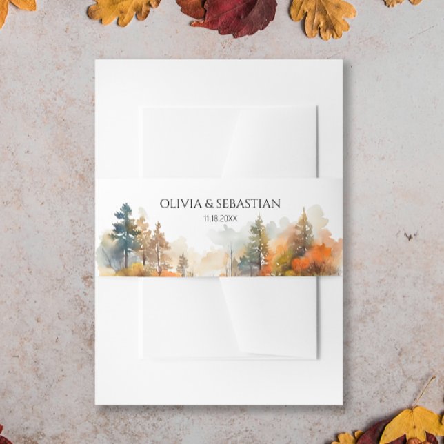 Rustic Woodland Autumn Forest Wedding Invitation Belly Band (Creator Uploaded)