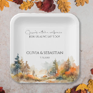 Rustic Woodland Autumn Forest Wedding Paper Plate