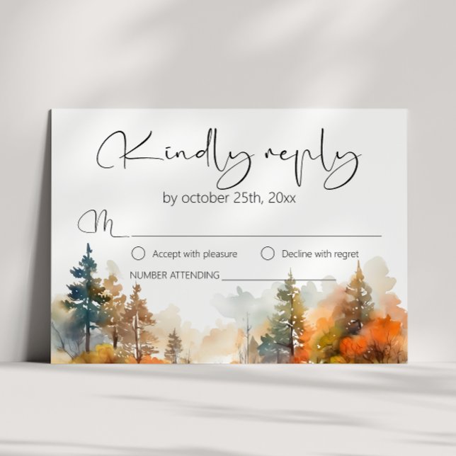 Rustic Woodland Autumn Forest Wedding RSVP Card (Creator Uploaded)