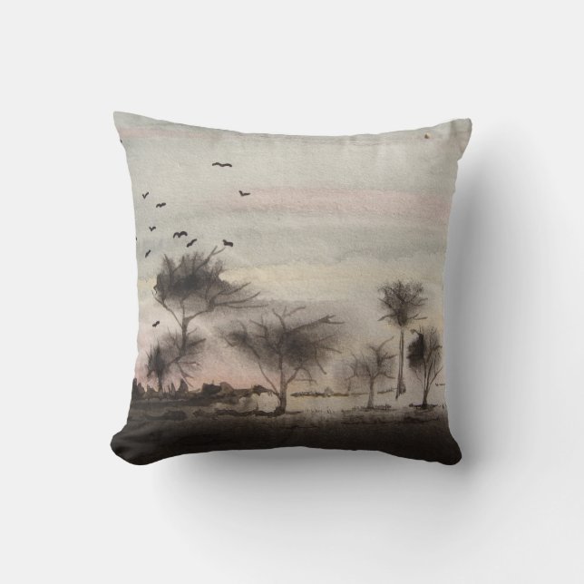 rustic woodland autumn Landscape sunset Cushion (Front)