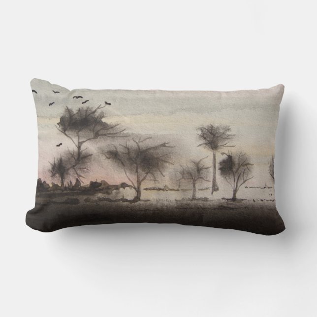 rustic woodland autumn Landscape sunset Lumbar Cushion (Front)