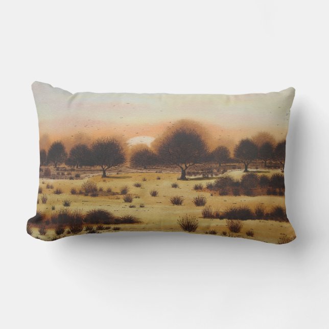 rustic woodland autumn Landscape sunset Lumbar Cushion (Front)