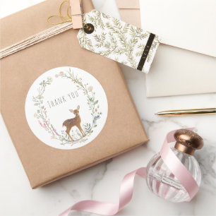 Rustic Woodland Baby Deer Watercolor Thank You Classic Round Sticker