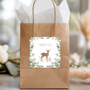 Rustic Woodland Baby Deer Watercolor Thank You Square Sticker