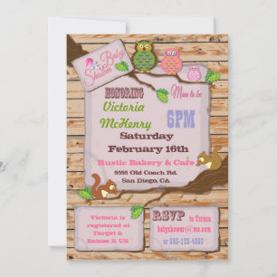 Rustic Woodland Baby Girl Shower Invitations
