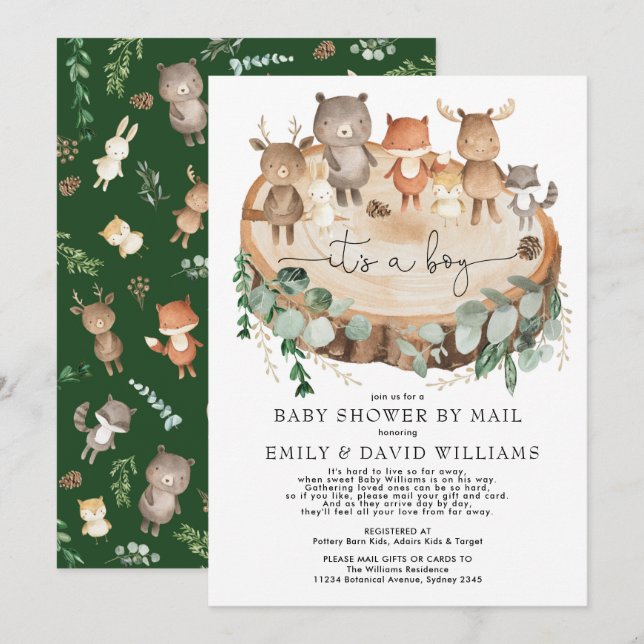 Rustic Woodland Baby Shower By Mail Forest Animals Invitation (Front/Back)