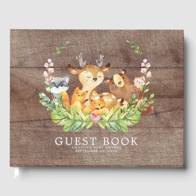 Rustic Woodland Baby Shower Guest Book (Front)