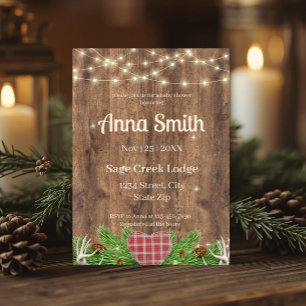 Rustic Woodland Baby Shower Invitation   Plaid