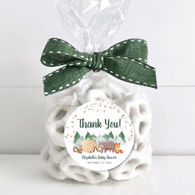 Rustic Woodland Baby Shower Thank You Classic Round Sticker (Creator Uploaded)