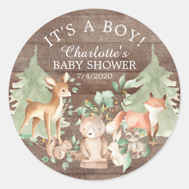 Rustic Woodland Baby Shower Thank You Favour Classic Round Sticker (Front)