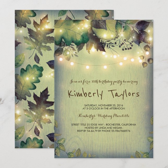 Rustic Woodland Barn String Lights Birthday Party Invitation (Front/Back)