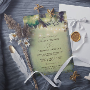 Rustic Woodland Barn String Lights QR Code Wedding Invitation