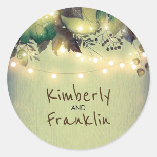 Rustic Woodland Barn String Lights Wedding Classic Round Sticker