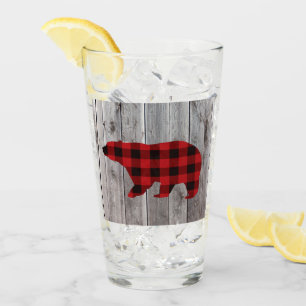 rustic woodland barn wood red buffalo plaid bear glass