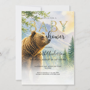 Rustic Woodland Bear Baby Shower Invitation