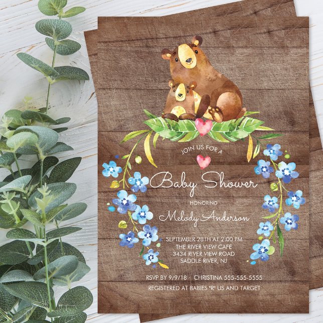 Rustic Woodland Bear Baby Shower Invitation (Creator Uploaded)