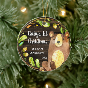 Rustic Woodland Bear Baby's First Christmas Ceramic Tree Decoration