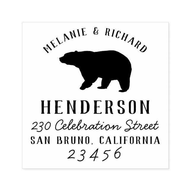 Rustic Woodland Bear Family Name & Return Address Rubber Stamp (Imprint)