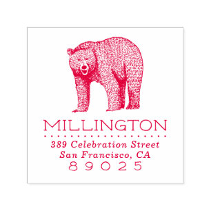 Rustic Woodland Bear Family Name Return Address Self-inking Stamp