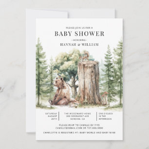 Rustic Woodland Bear Forest Baby Shower Invitation