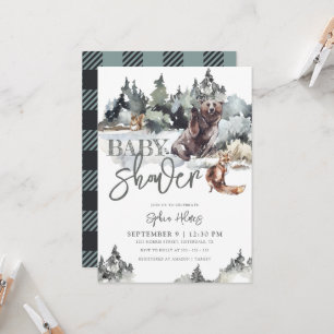 Rustic Woodland Bear & Mountains Baby Shower Invitation