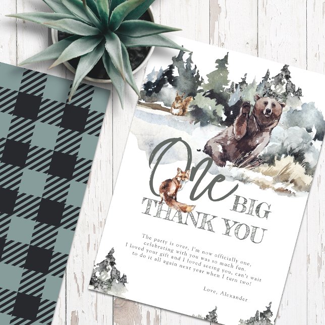 Rustic Woodland Bear & Mountains Birthday Thank You Card (Creator Uploaded)