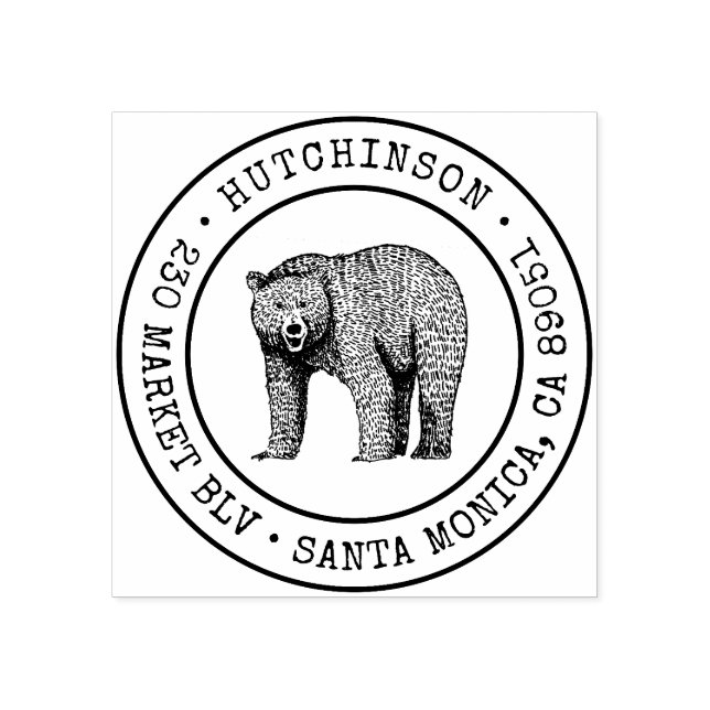 Rustic Woodland Bear Round Family Return Address Rubber Stamp (Imprint)