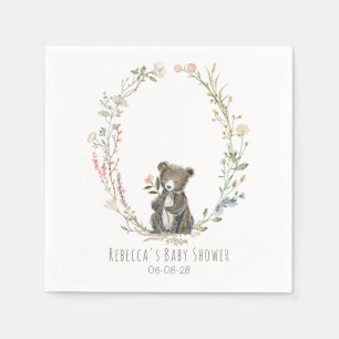 Rustic Woodland Bear Watercolor Baby Shower Napkin