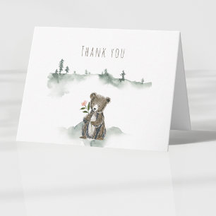 Rustic Woodland Bear Watercolor Baby Shower Thank You Card