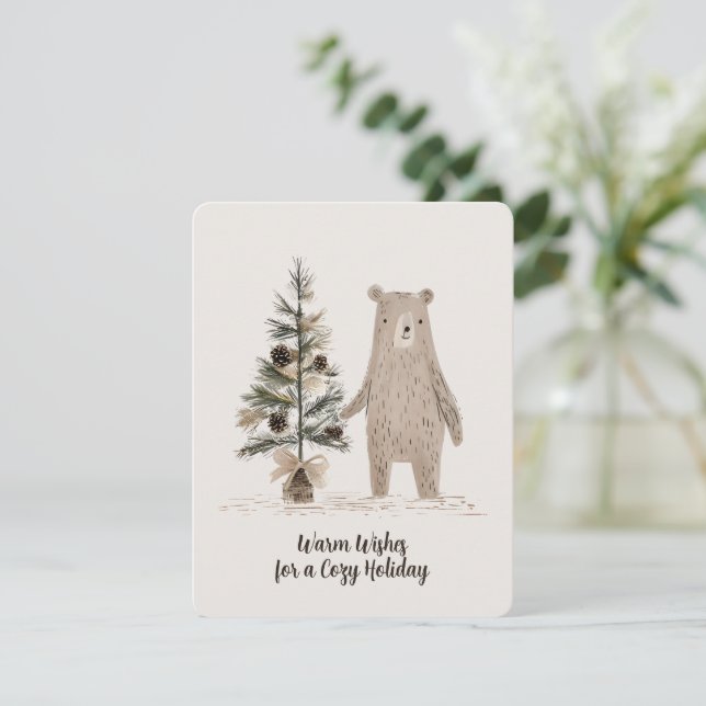 Rustic Woodland Bear with Christmas Tree Holiday Card (Standing Front)