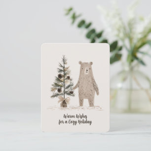 Rustic Woodland Bear with Christmas Tree Holiday Card