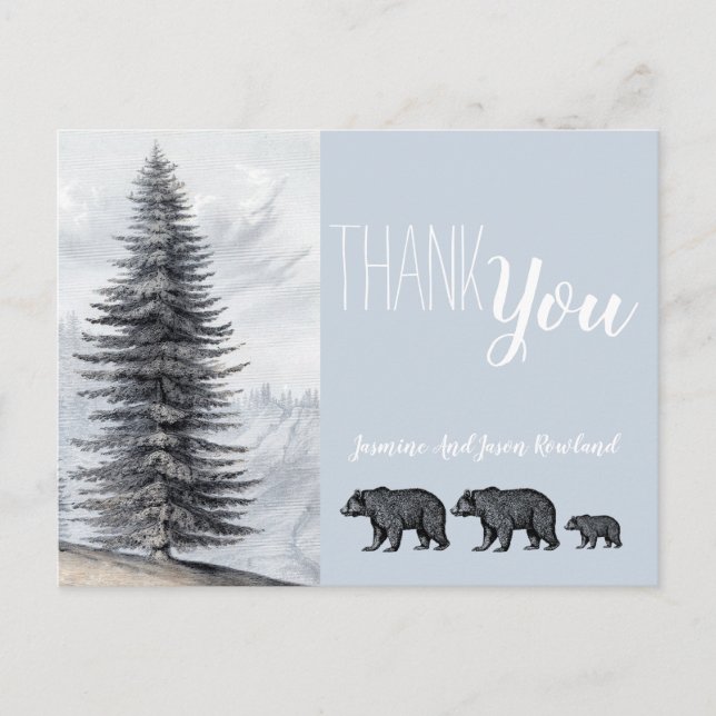 Rustic Woodland Bears Baby Shower Thank You Postcard (Front)