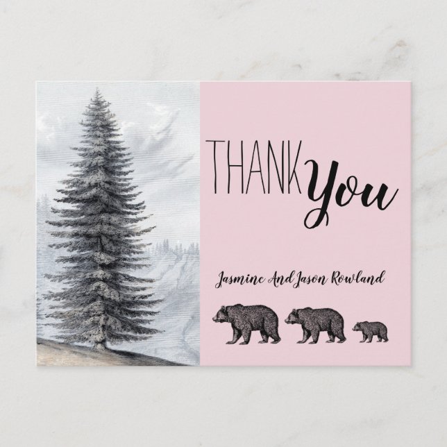 Rustic Woodland Bears Baby Shower Thank You Postcard (Front)