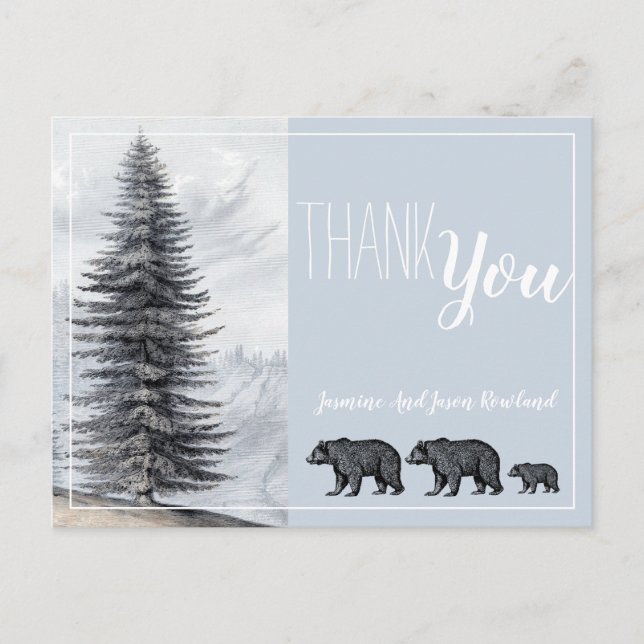 Rustic Woodland Bears Baby Shower Thank You Postcard (Front)