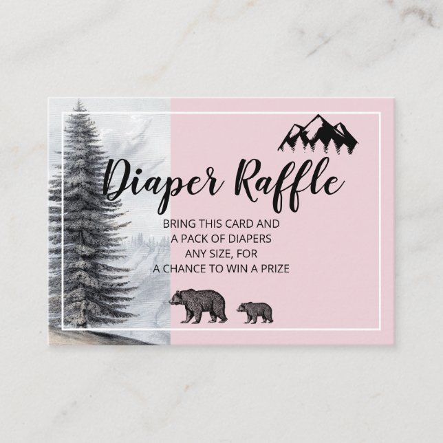 Rustic Woodland Bears Pink Diaper Raffle Enclosure Card (Front)