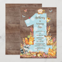 Rustic Woodland Big One Boys Birthday Invitation