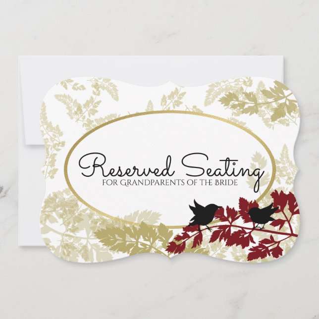 Rustic Woodland Birds Burgundy and Gold Reserved Invitation (Front)