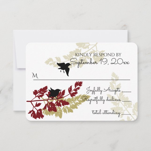 Rustic Woodland Birds Burgundy Gold RSVP (Front)