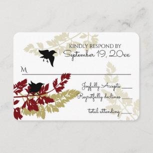 Rustic Woodland Birds Burgundy Gold RSVP