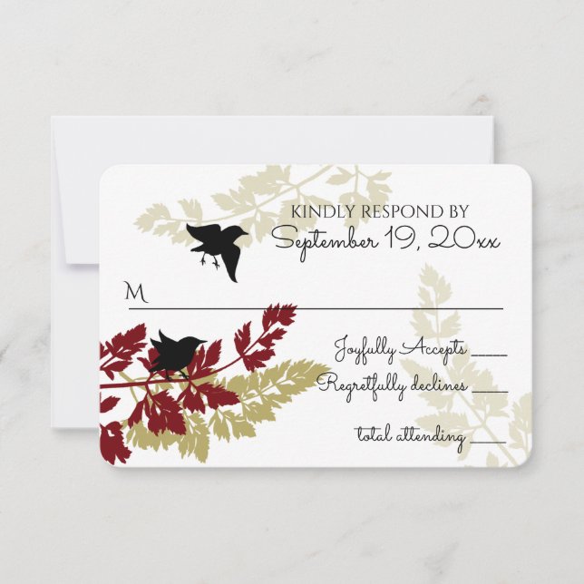 Rustic Woodland Birds Burgundy Gold RSVP (Front)